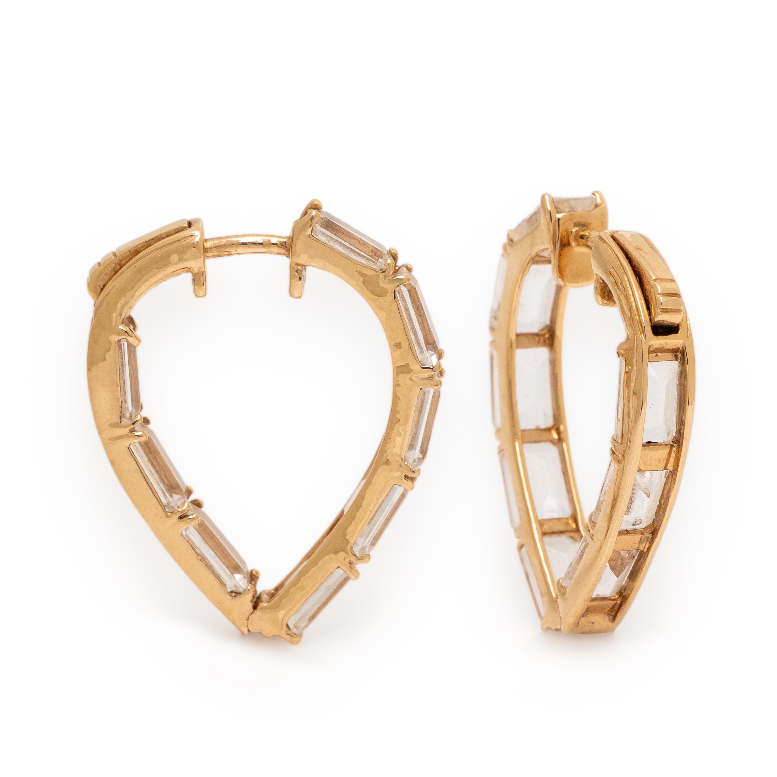 Goshwara, 'Gossip Collection' 'Heart', Yellow Gold and Rock Crystal Quartz Hoop Earrings