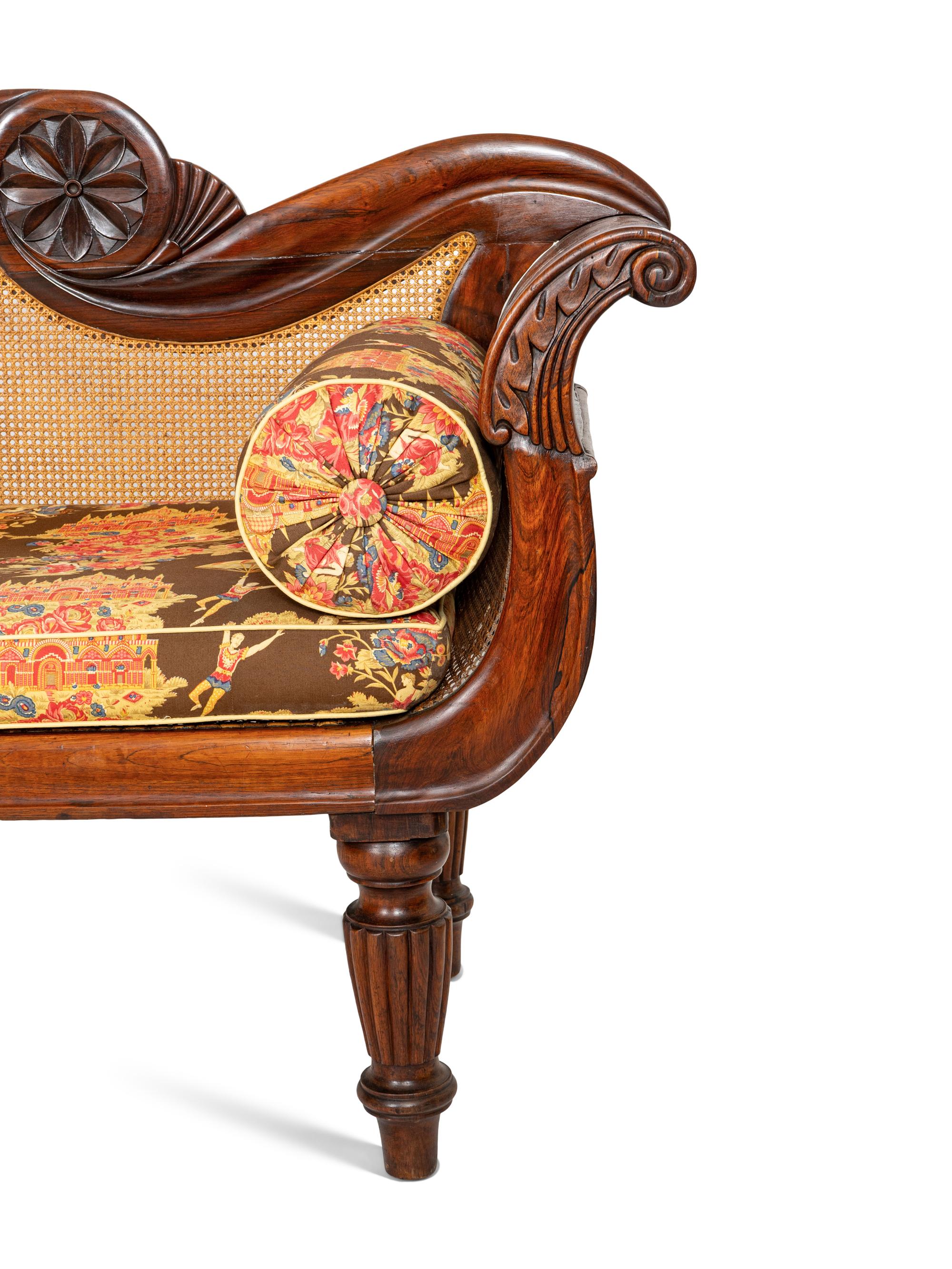 An Anglo-Colonial Carved and Caned Rosewood Settee