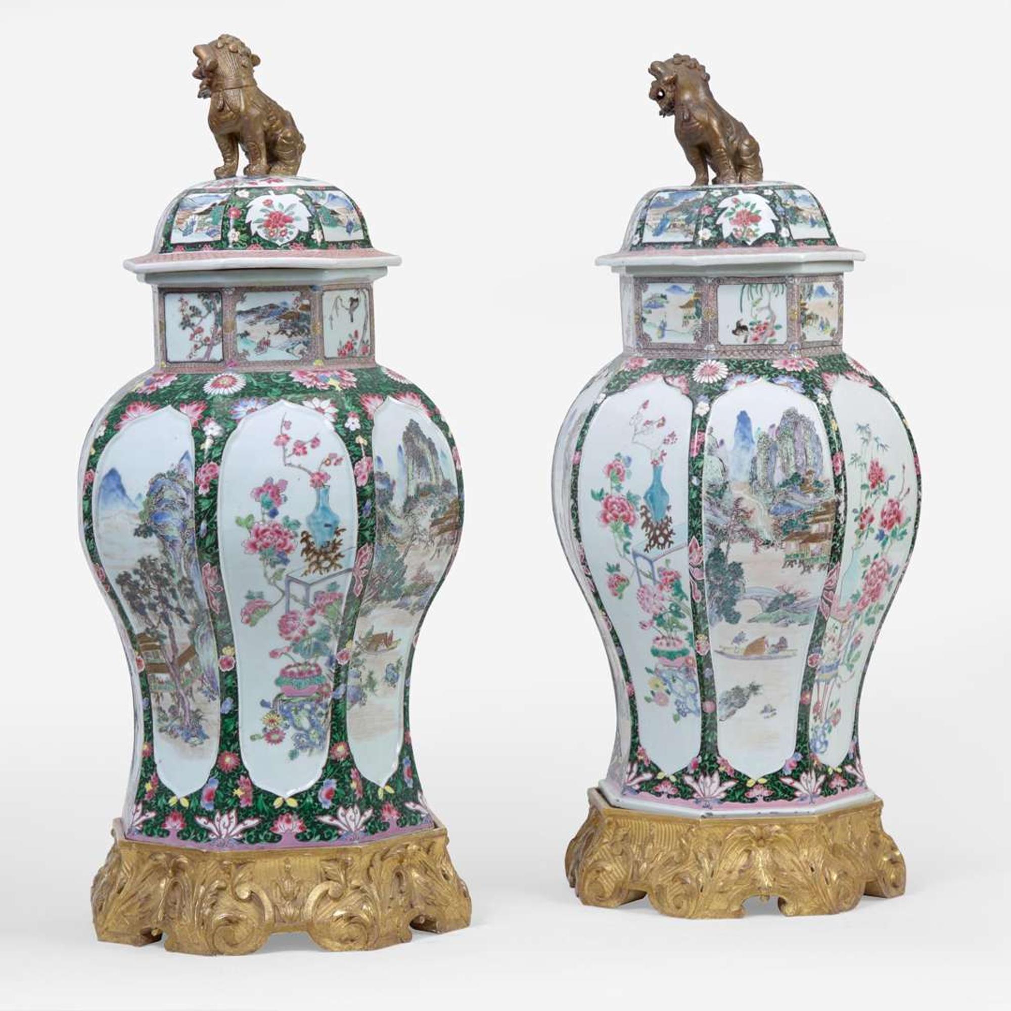 An impressive associated pair of famille rose-decorated porcelain large jars and covers ?????????? ????