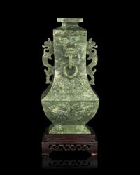 A Chinese Archaistic Green Hardstone Vase and Cover