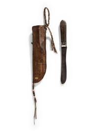 Arapaho Beaded Hide Knife Sheath, with Pewter Inlaid Knife