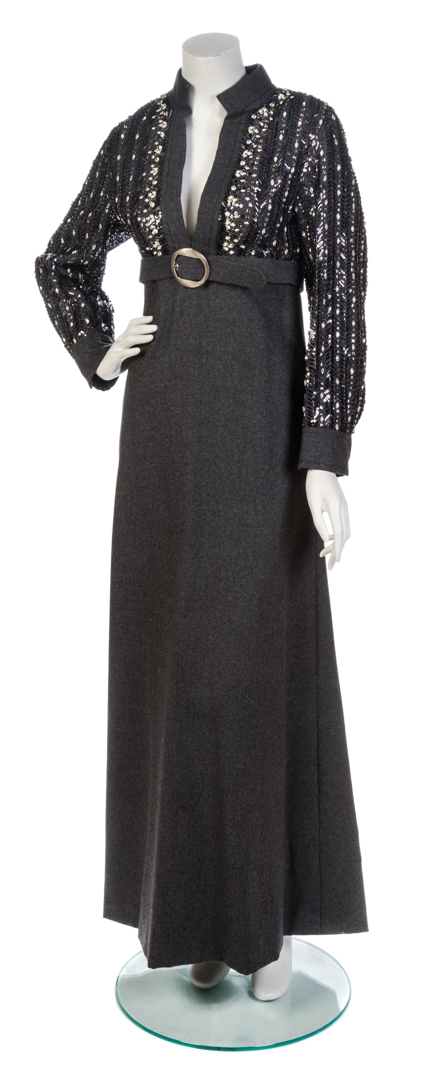 A Galanos Grey Wool Rhinestone Embroidered Gown,