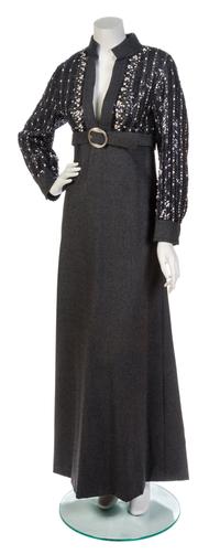 A Galanos Grey Wool Rhinestone Embroidered Gown,