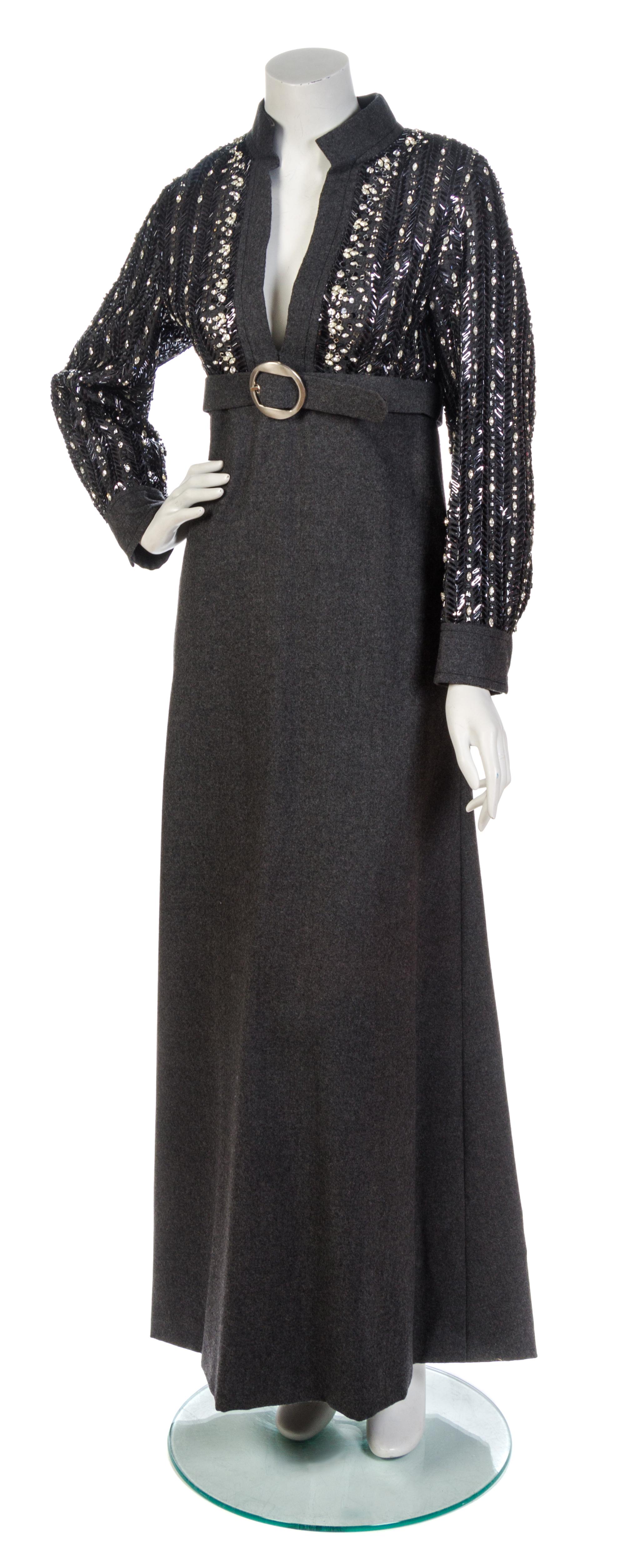 A Galanos Grey Wool Rhinestone Embroidered Gown,