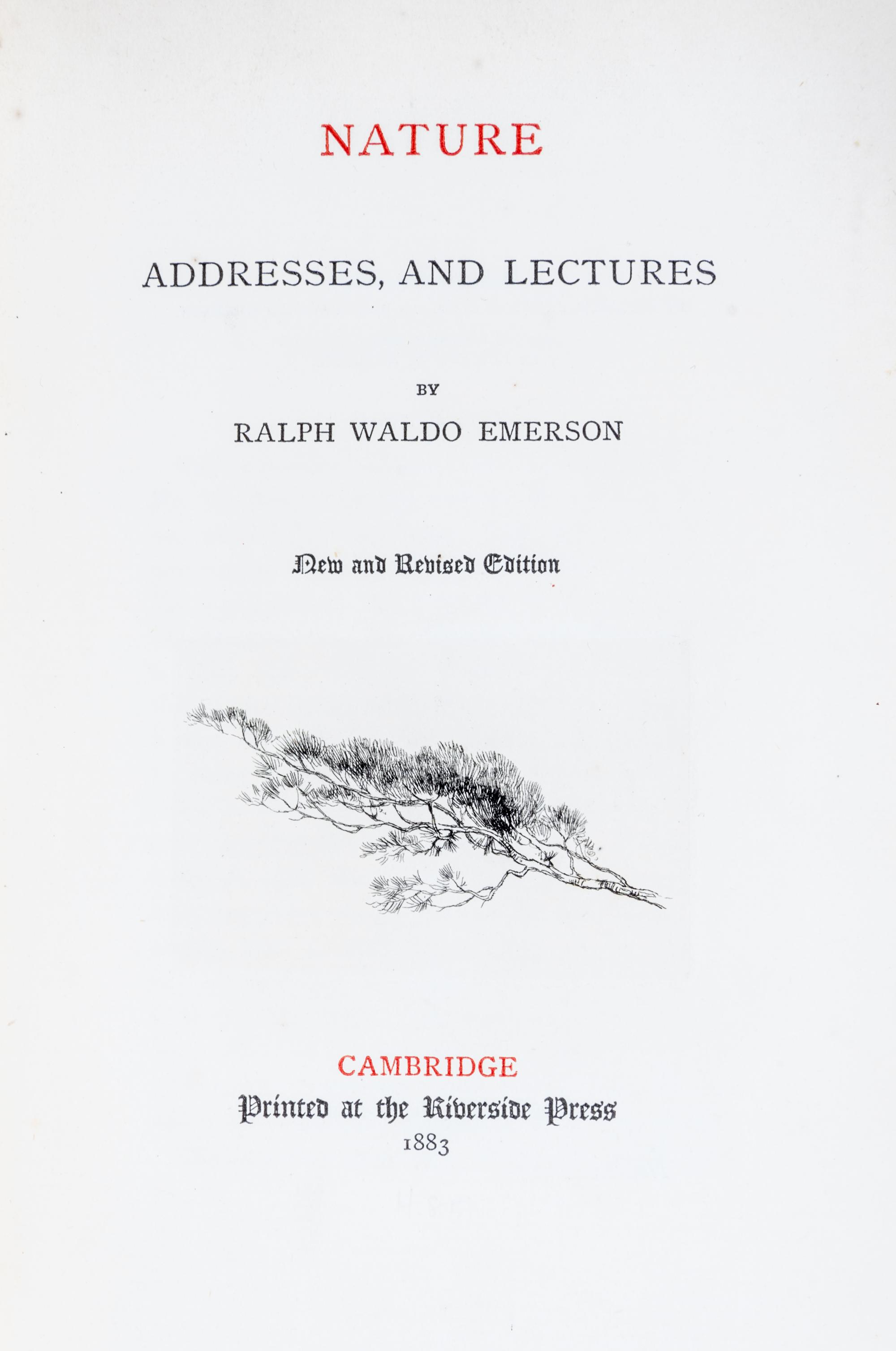 EMERSON, RALPH WALDO. Complete Works. Cambridge, 1883. 11 vols. Bound by Hatchards of Piccadilly.
