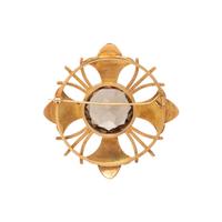 YELLOW GOLD AND SMOKEY QUARTZ BROOCH