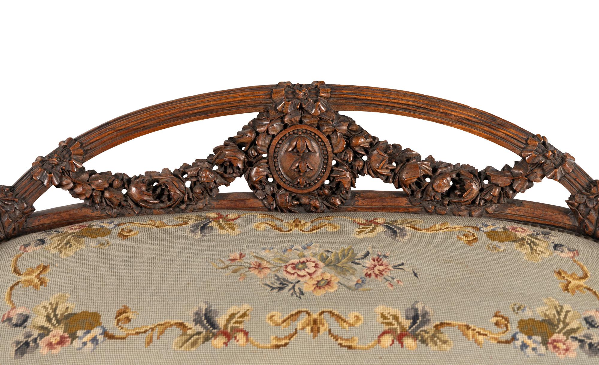 A Louis XVI Style Carved Walnut Window Seat