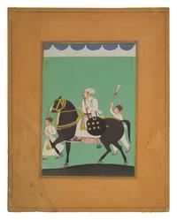 A Painting of an Equestrian Prince in White with Two Attendants, Jodhpur School, 20th Century