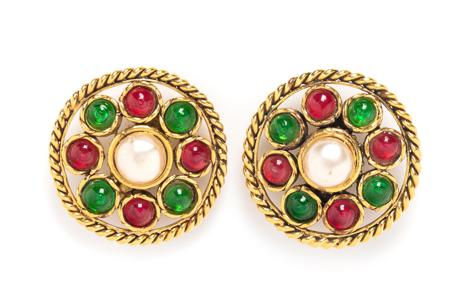 A Pair of Chanel Faux Pearl and Gripoix Earclips, 1.6".