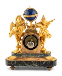 A Continental Gilt Bronze and Marble Figural Mantel Clock