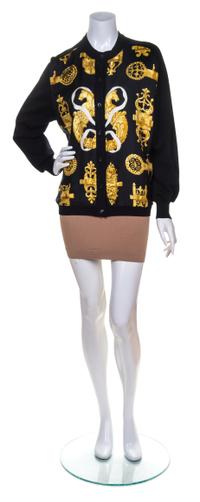 An Hermes Black Wool Cardigan Sweater, Size 42.