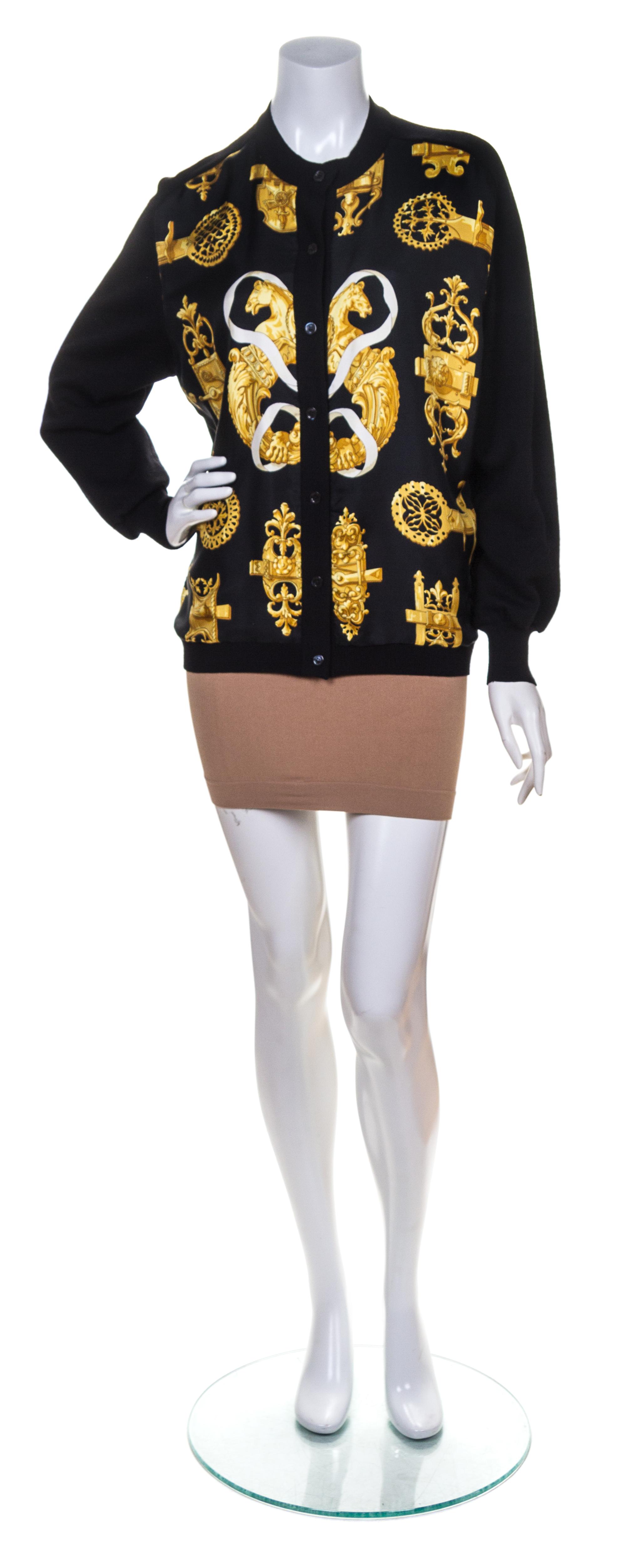 An Hermes Black Wool Cardigan Sweater, Size 42.