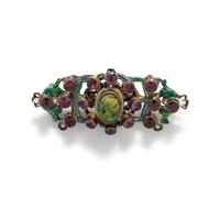 AUSTRO-HUNGARIAN, ANTIQUE, MULTIGEM AND ENAMEL BROOCH