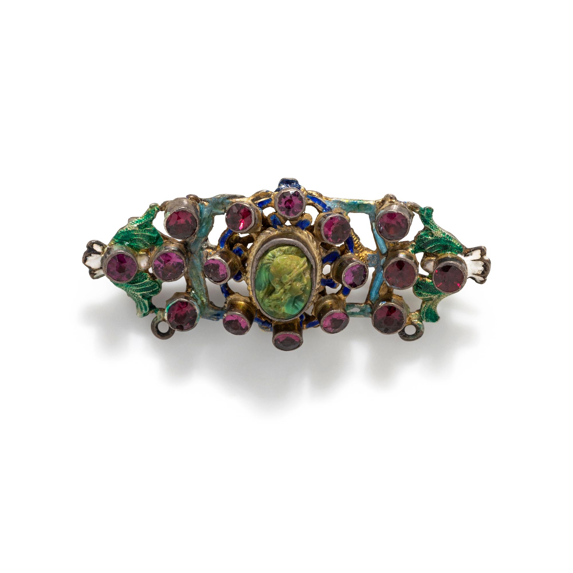AUSTRO-HUNGARIAN, ANTIQUE, MULTIGEM AND ENAMEL BROOCH