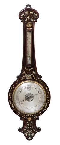A Victorian Mother-of-Pearl Inlaid Rosewood Banjo Barometer