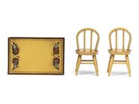 A Miniature Classical Yellow Painted and Stencil-Decorated Dining Table and Pair of Chairs