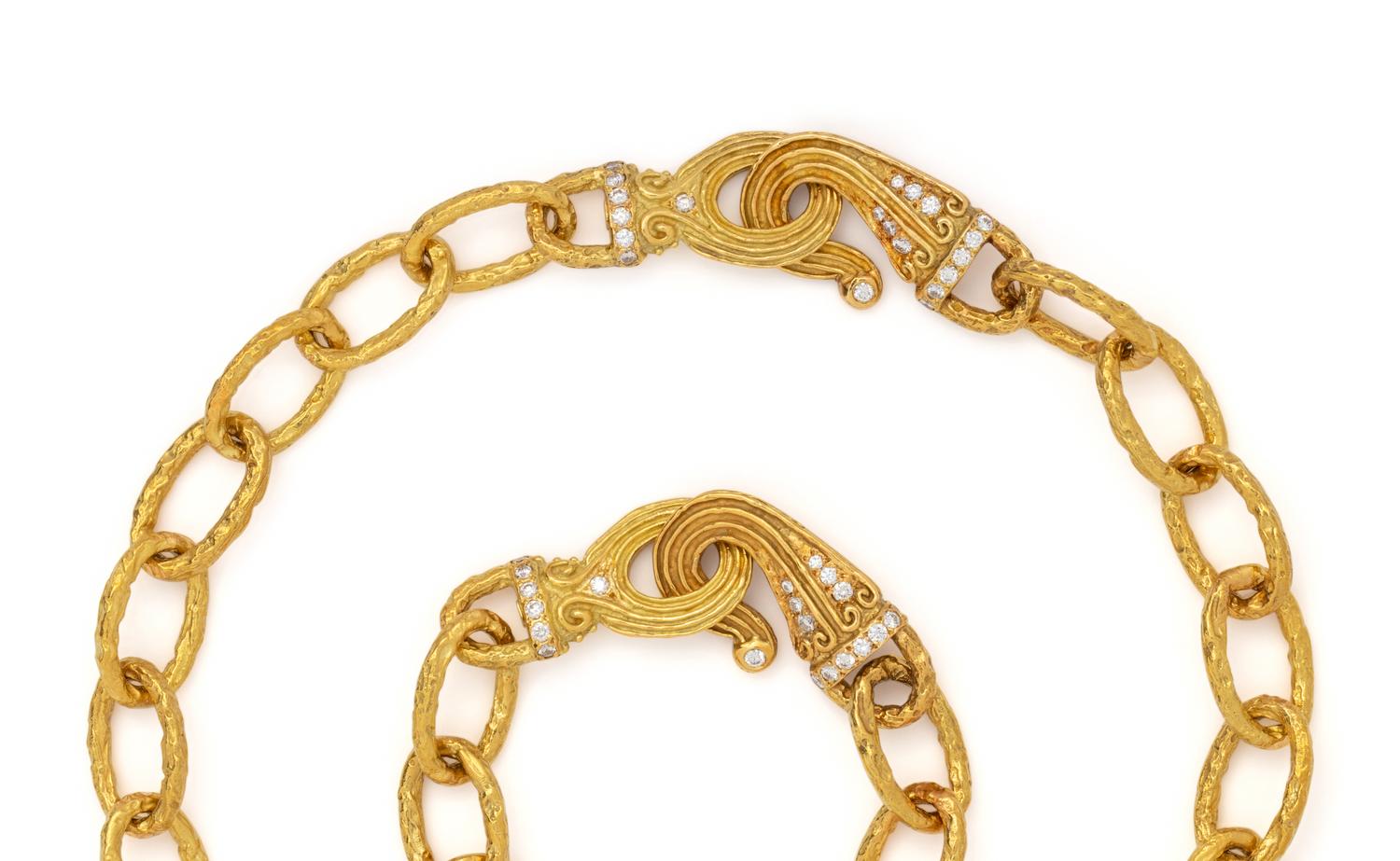 KATY BRISCOE, CONVERTIBLE YELLOW GOLD AND DIAMOND NECKLACE/BRACELET SET