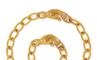 KATY BRISCOE, CONVERTIBLE YELLOW GOLD AND DIAMOND NECKLACE/BRACELET SET