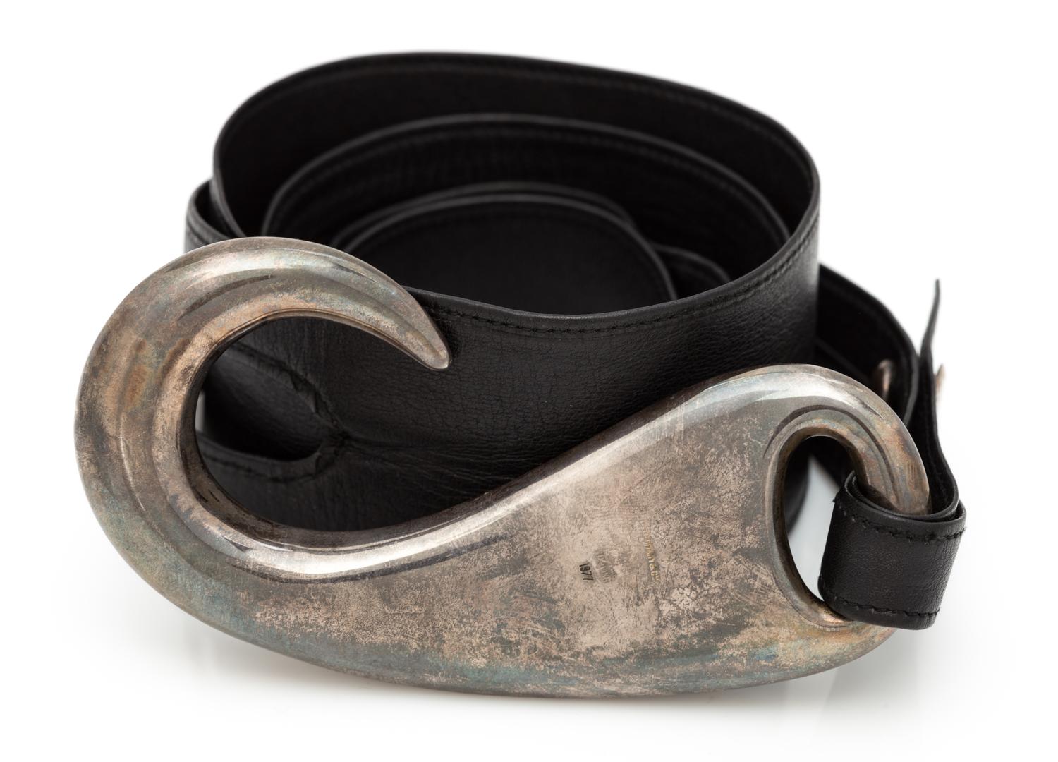 A Sterling Silver and Leather "Fish Hook" Belt, Elsa Peretti for Tiffany & Co., Circa 1977, 60.10 dwts. (including leather)