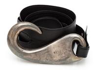 A Sterling Silver and Leather "Fish Hook" Belt, Elsa Peretti for Tiffany & Co., Circa 1977, 60.10 dwts. (including leather)
