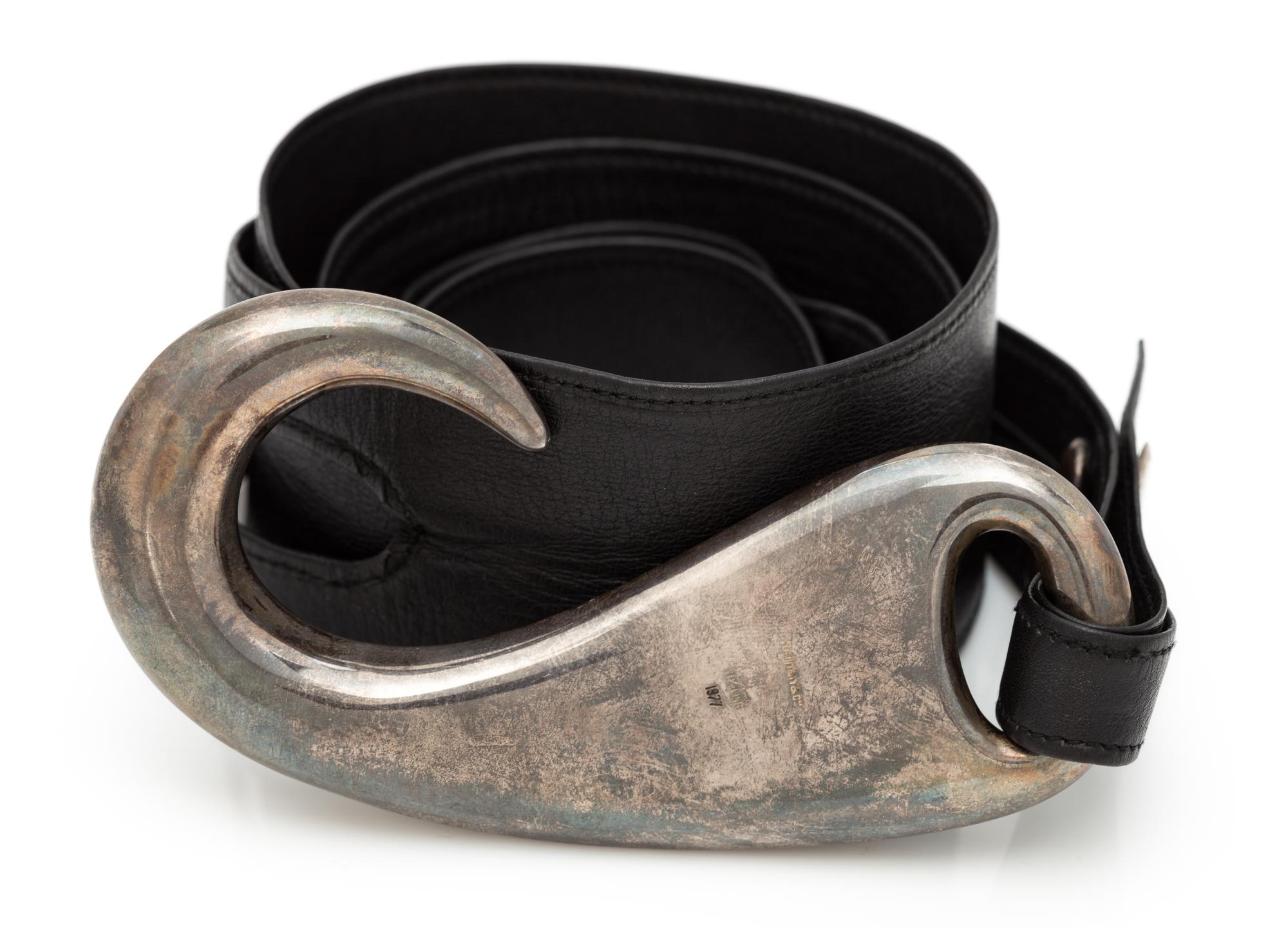 A Sterling Silver and Leather "Fish Hook" Belt, Elsa Peretti for Tiffany & Co., Circa 1977, 60.10 dwts. (including leather)