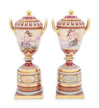 A Pair of Vienna Porcelain Covered Urns