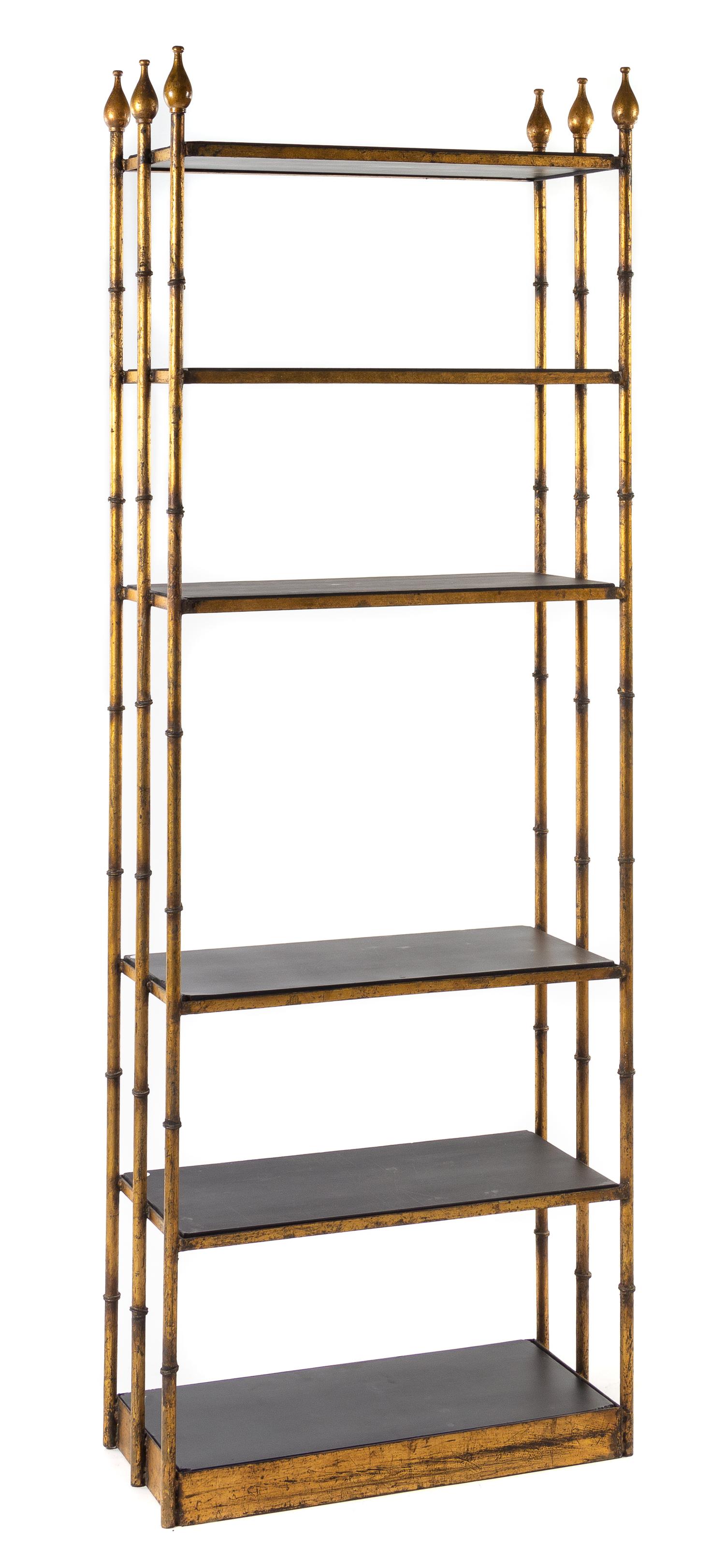 A French Gilt Iron Six-Tier Etagere Height 82 x width 30 x depth 13 1/2 inches. — 20TH CENTURY