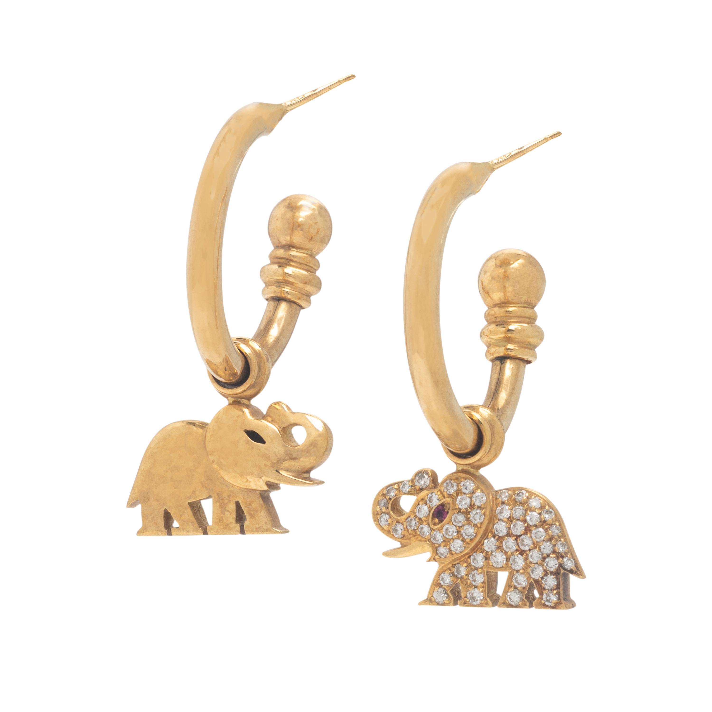 Yellow Gold and Diamond Elephant Earrings