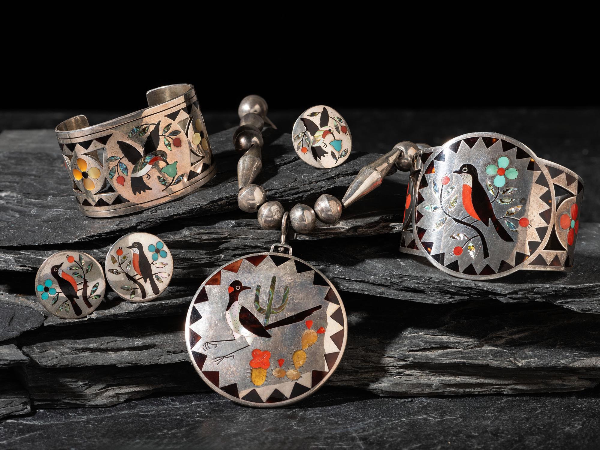 Flock of Mosaic Inlay Bird-Themed Jewelry
