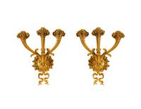 A Pair of French Gilt Bronze Three-Light Sconces