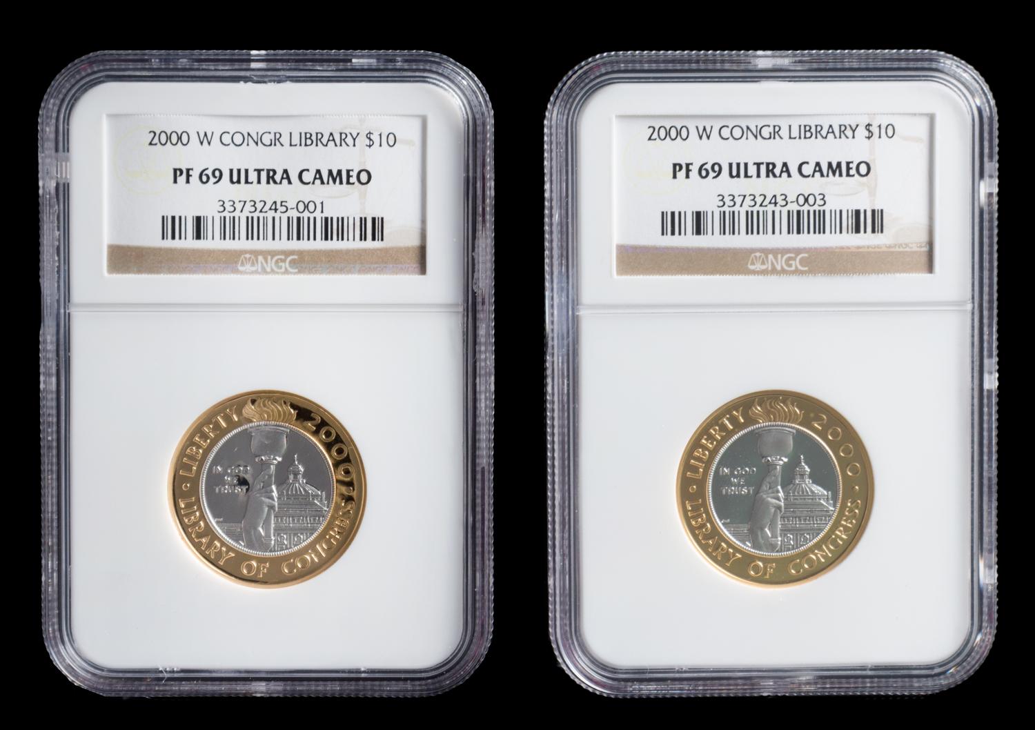 A Pair of United States Mint 2000-W Library of Congress $10 Bi-Metallic Proofs