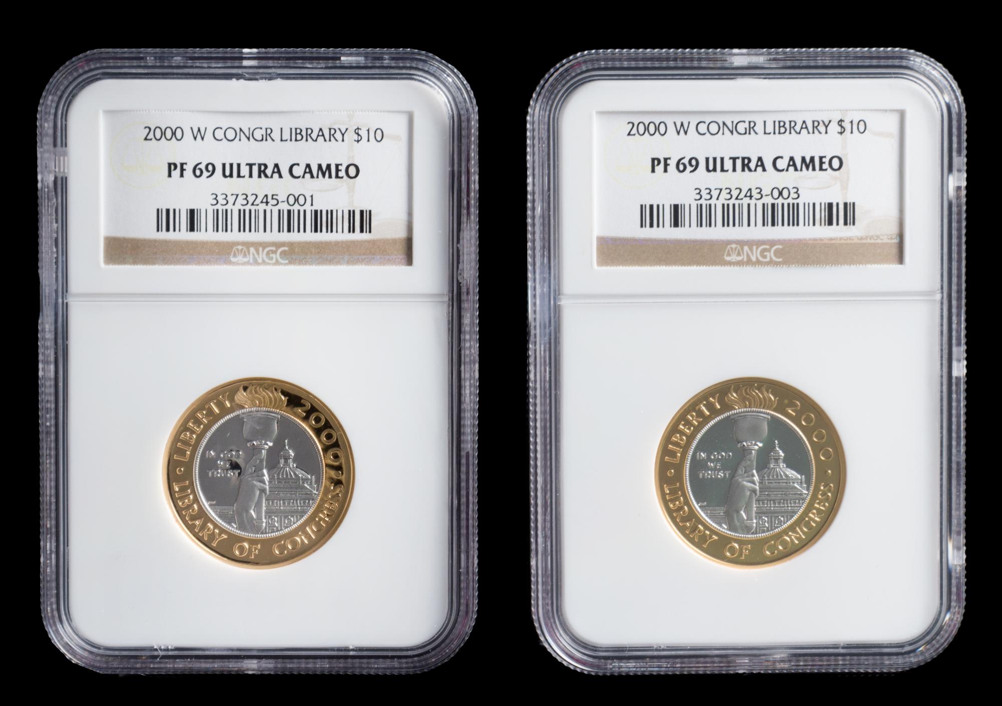 A Pair of United States Mint 2000-W Library of Congress $10 Bi-Metallic Proofs