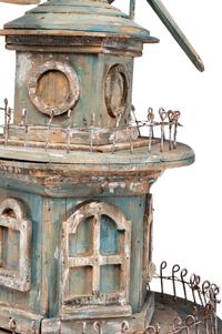 A Victorian Painted Wood and Wire Architectural Whirligig Directional Birdhouse