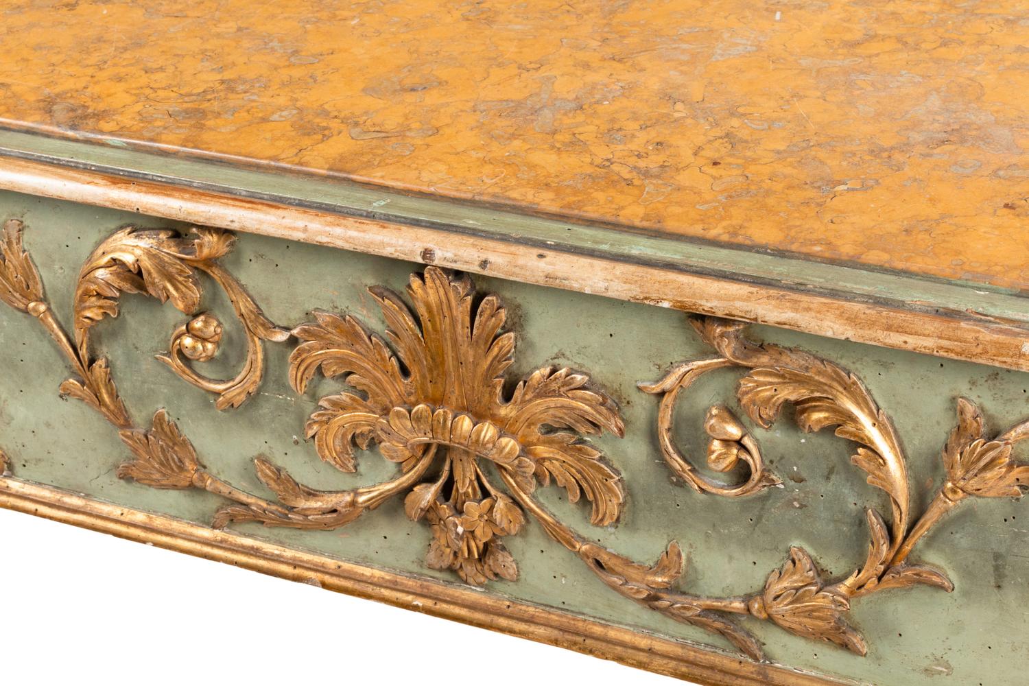 An Italian Neoclassical Painted and Parcel Gilt Marble-Inset Center Table