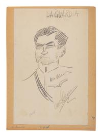CARUSO, Enrico (1873-1921). Original drawing, bust caricature of Fiorello La Guardia, in pencil, signed and dated lower right ("Enrico Caruso").