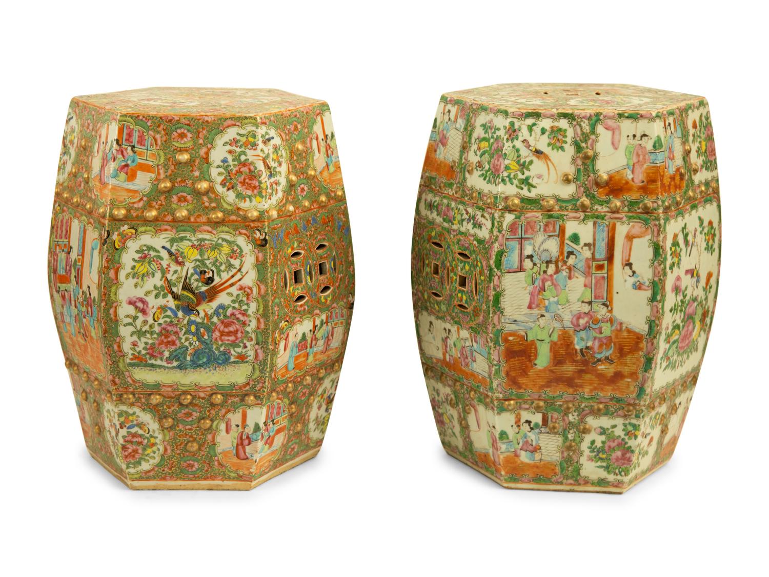 Two Chinese Rose Medallion Porcelain Garden Seats