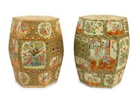 Two Chinese Rose Medallion Porcelain Garden Seats