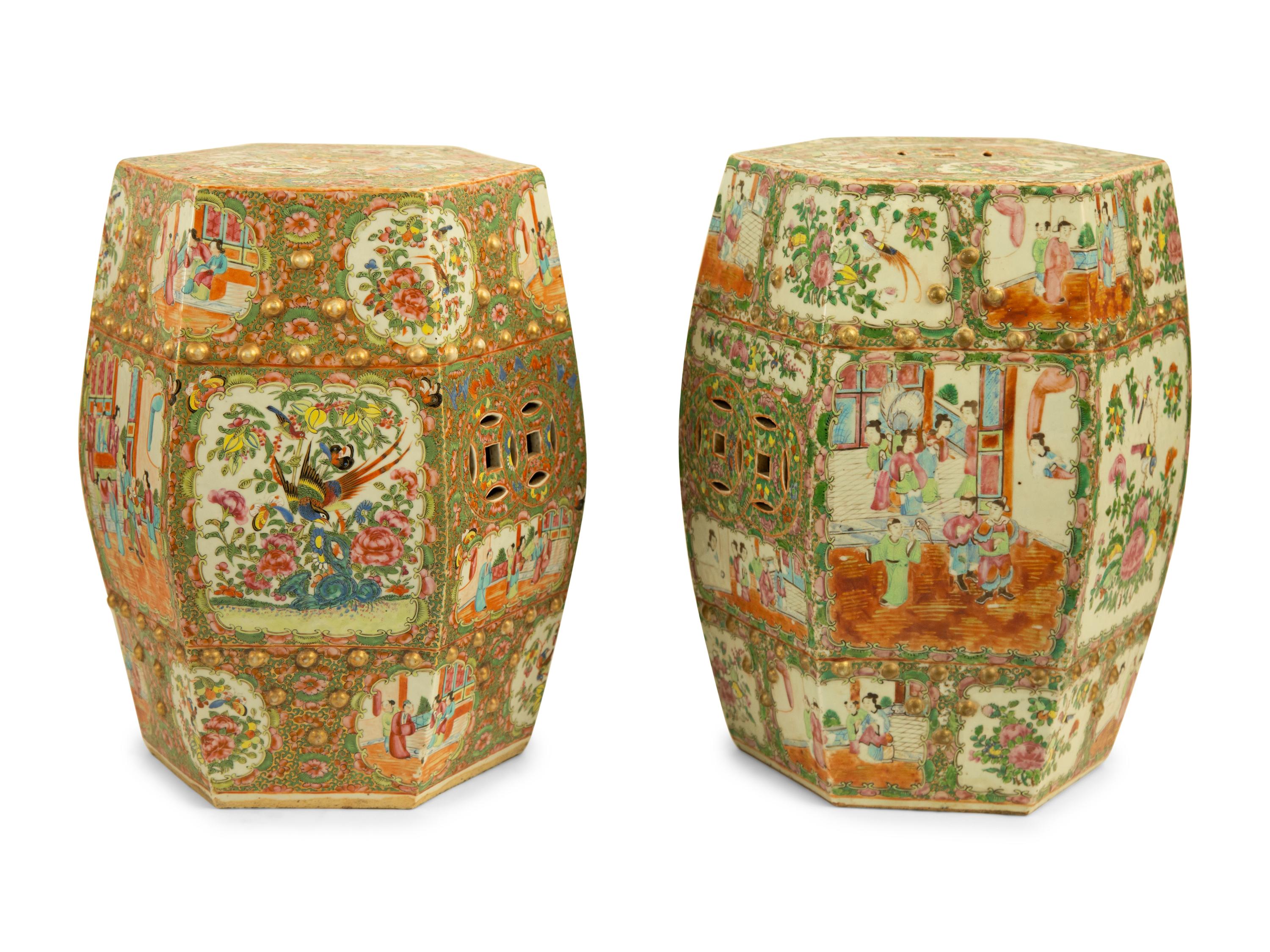 Two Chinese Rose Medallion Porcelain Garden Seats