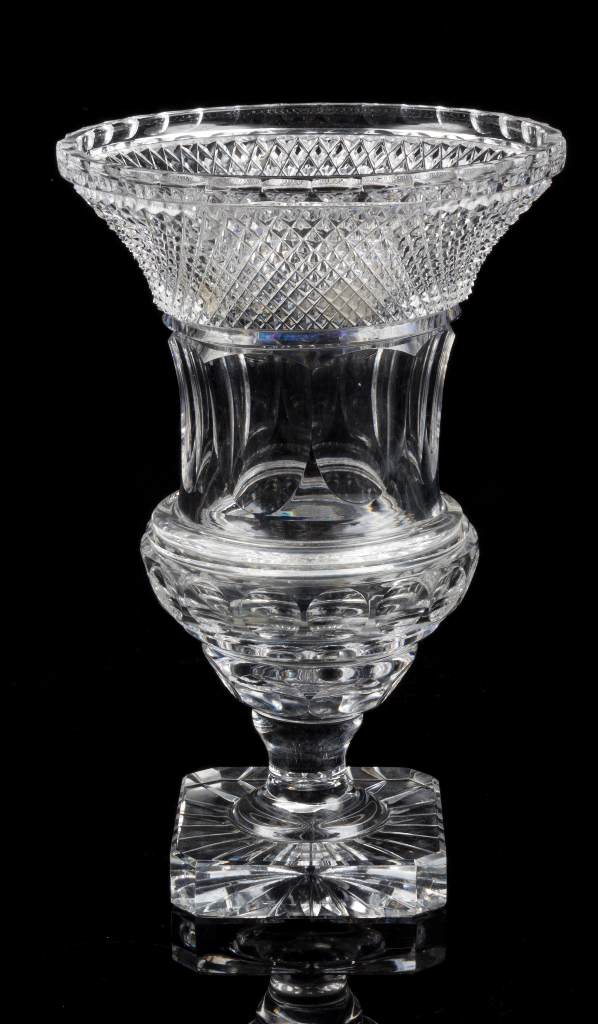 A Cut Glass Vase Height 12 1/2 inches.