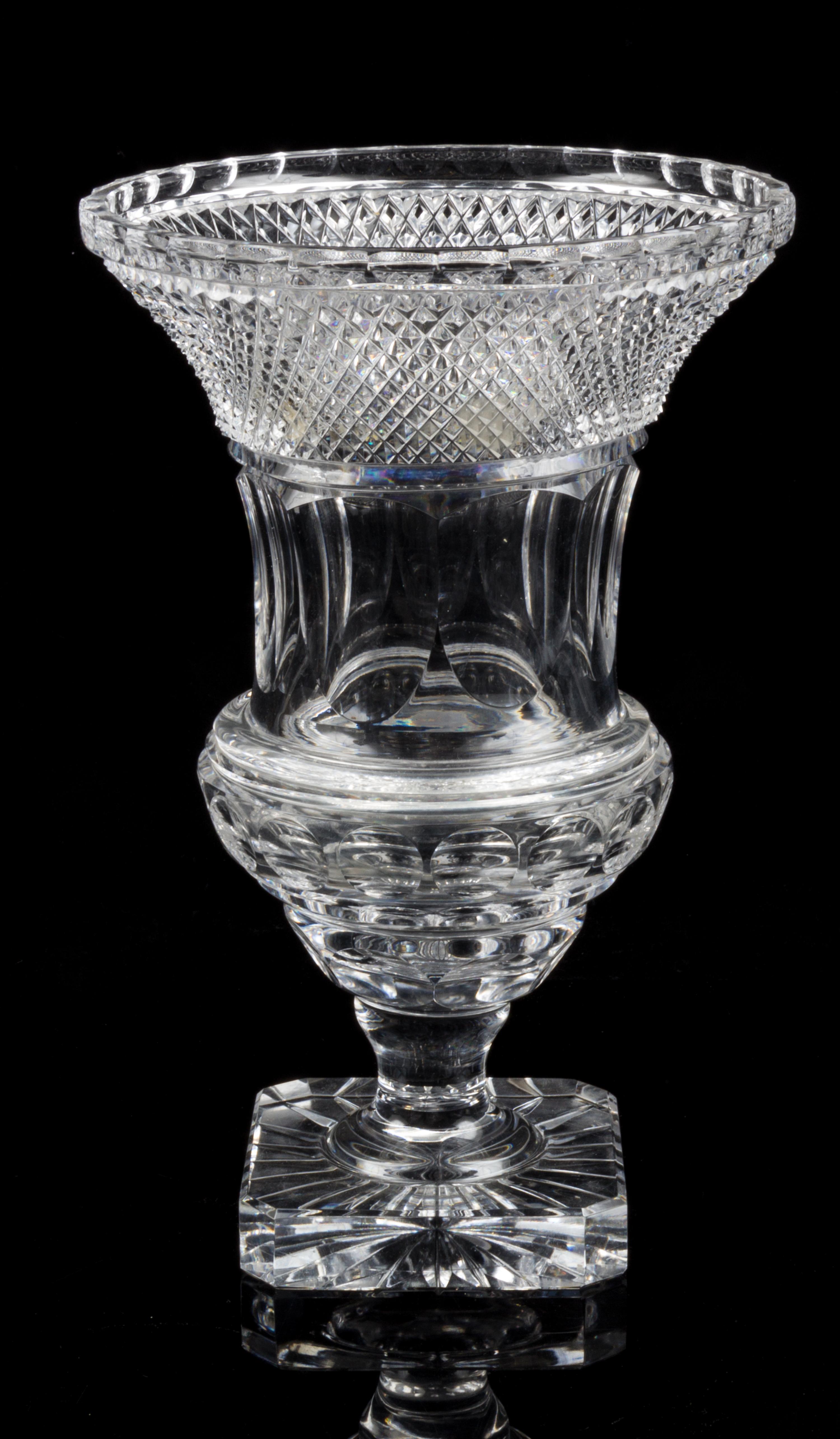 A Cut Glass Vase Height 12 1/2 inches.