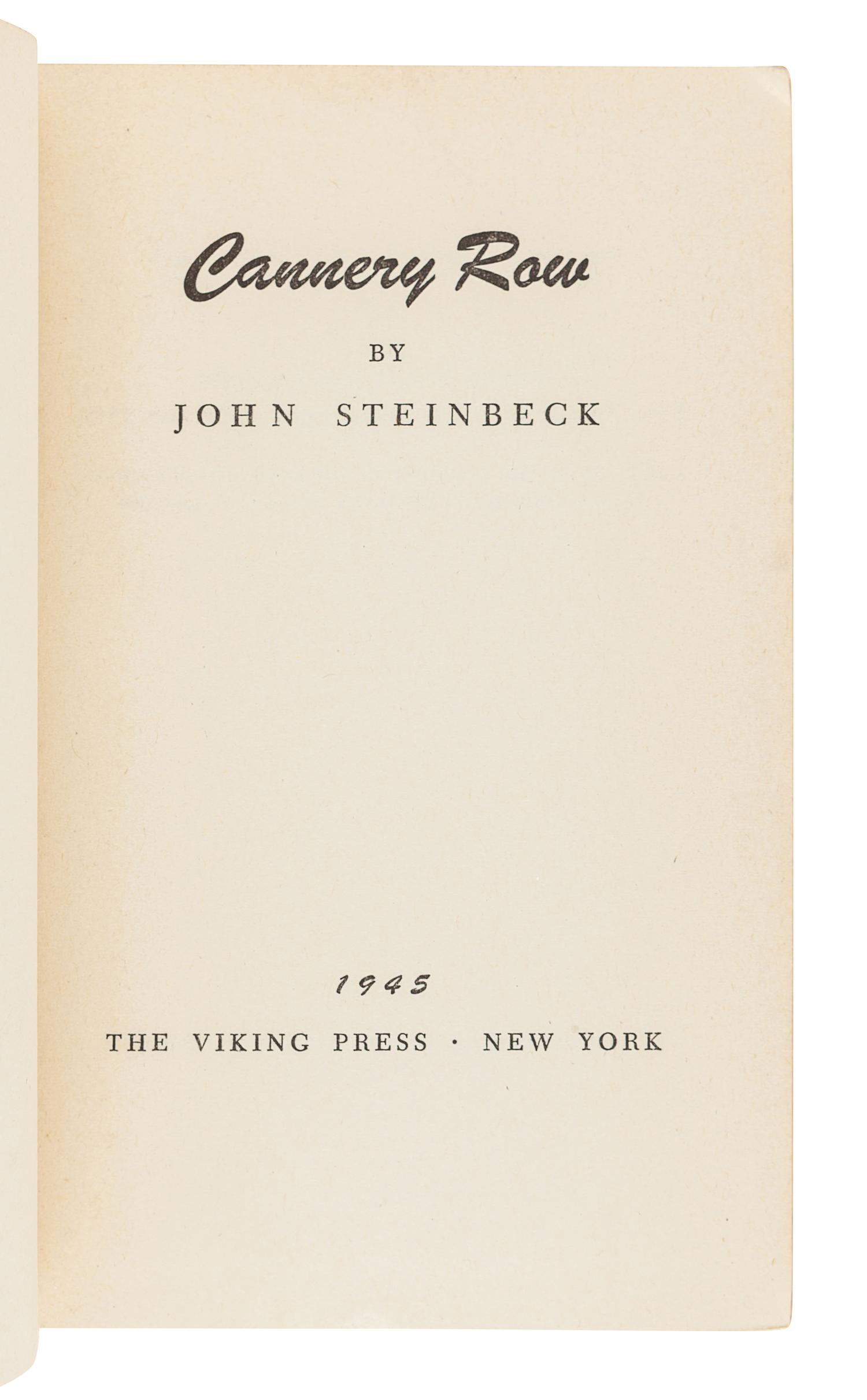 STEINBECK, John (1902-1968). Cannery Row. New York: Viking Press, 1945.