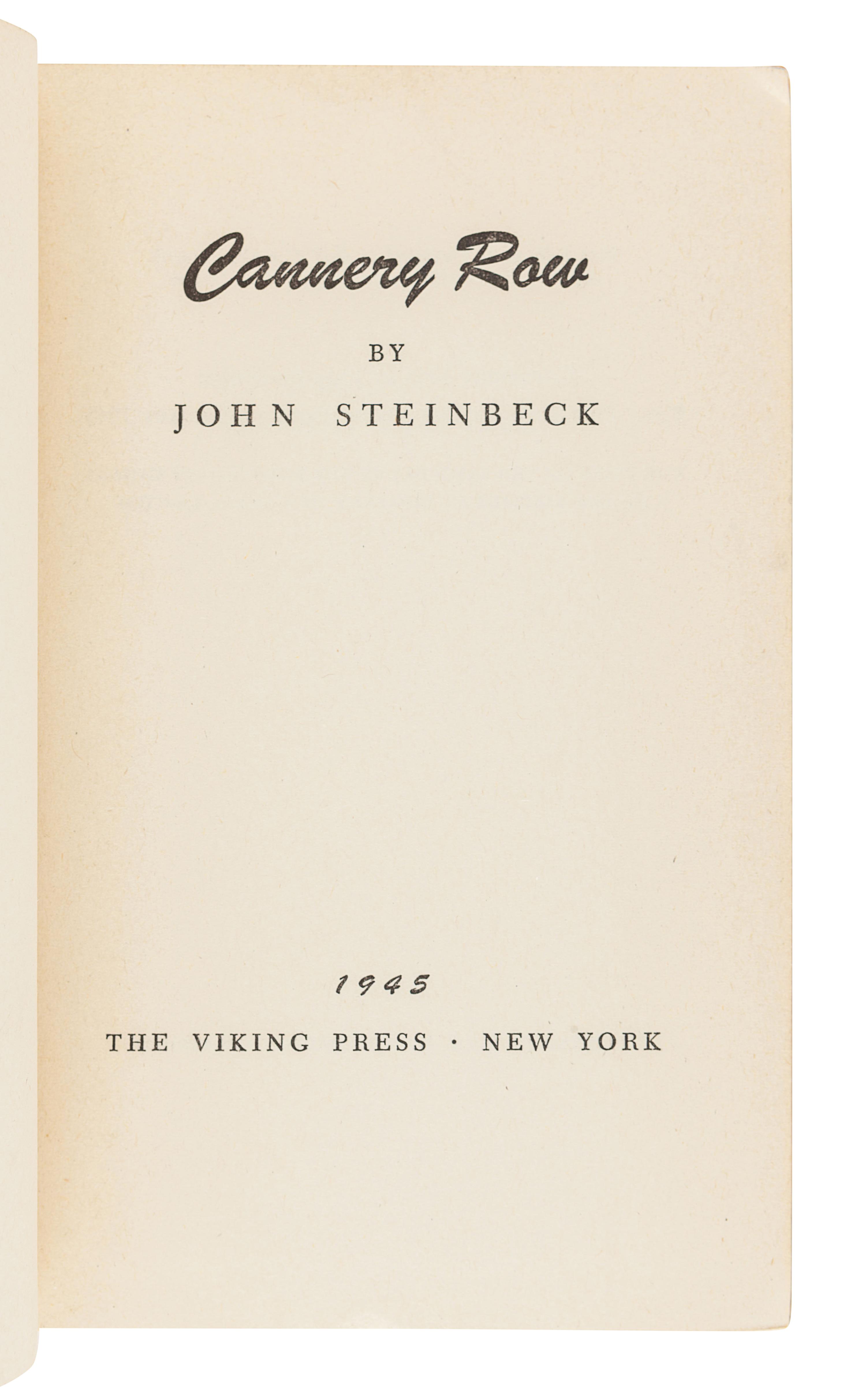 STEINBECK, John (1902-1968). Cannery Row. New York: Viking Press, 1945.