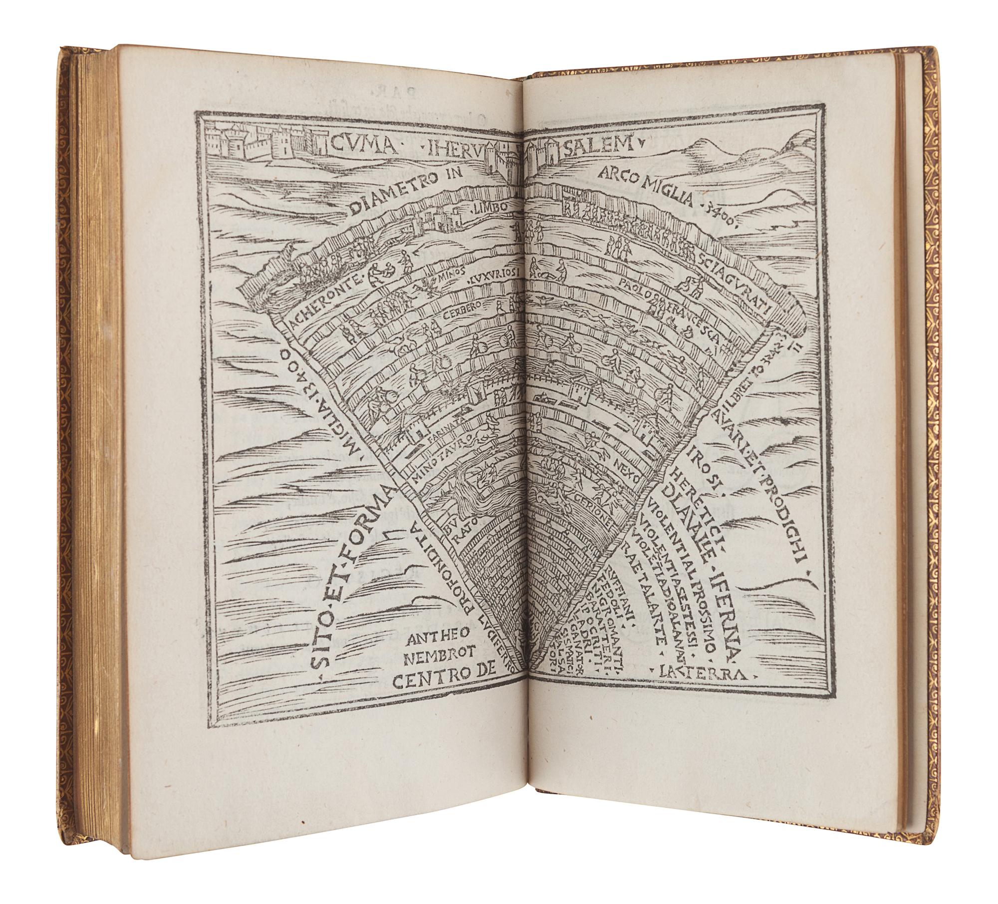 DANTE Alighieri (1265-1321). Dante col sito, et forma dell'inferno tratta dalla istessa descrittione del poeta . [Toscolano:] Alessandro Paganino Benacenses, [ca 1525].