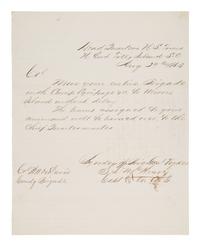 [CIVIL WAR]. Manuscript order issued from Folly Island in aftermath of Fort Wagner. 29 August 1863.