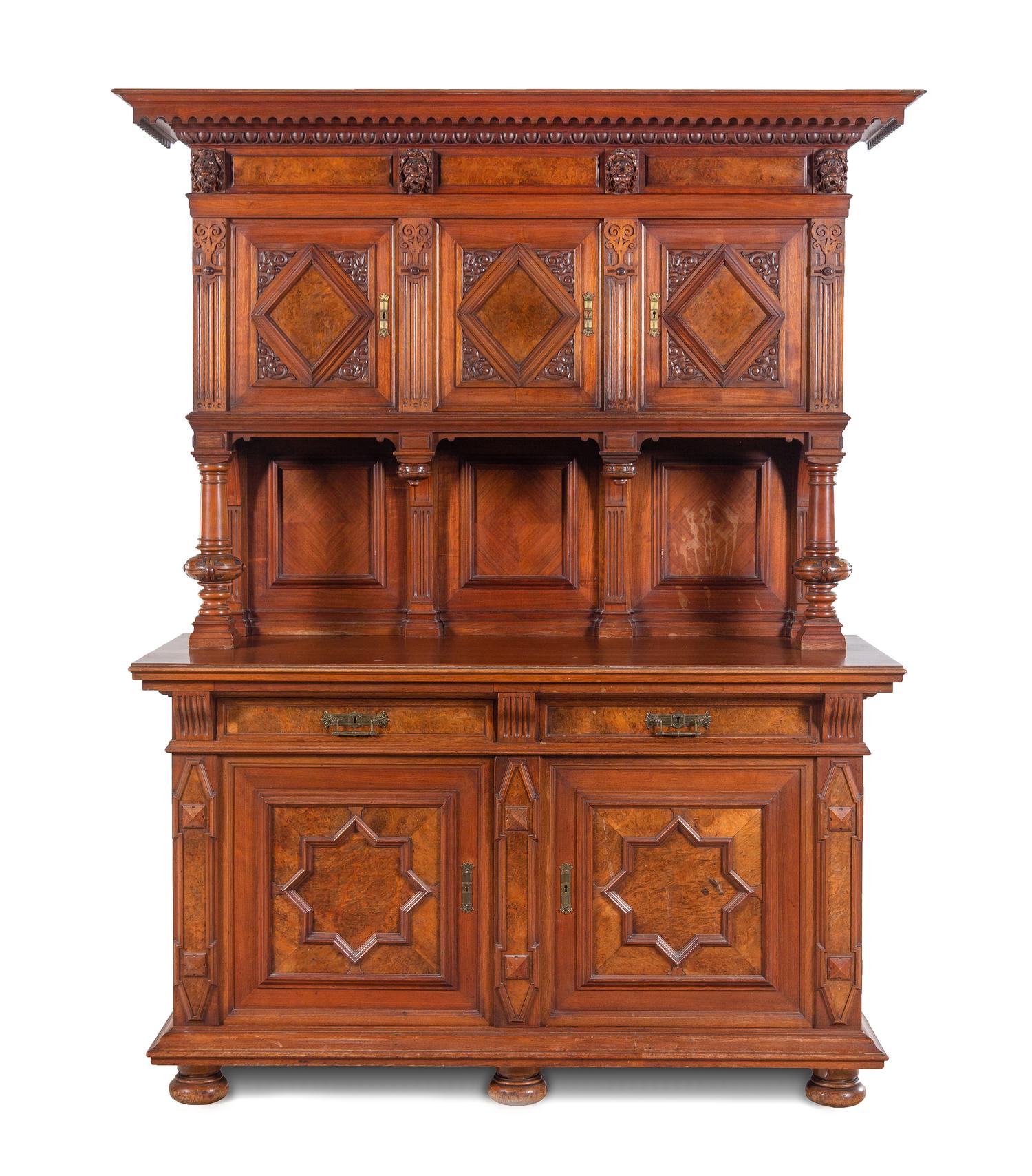 A French Walnut and Burl Walnut Buffet à Deux Corps