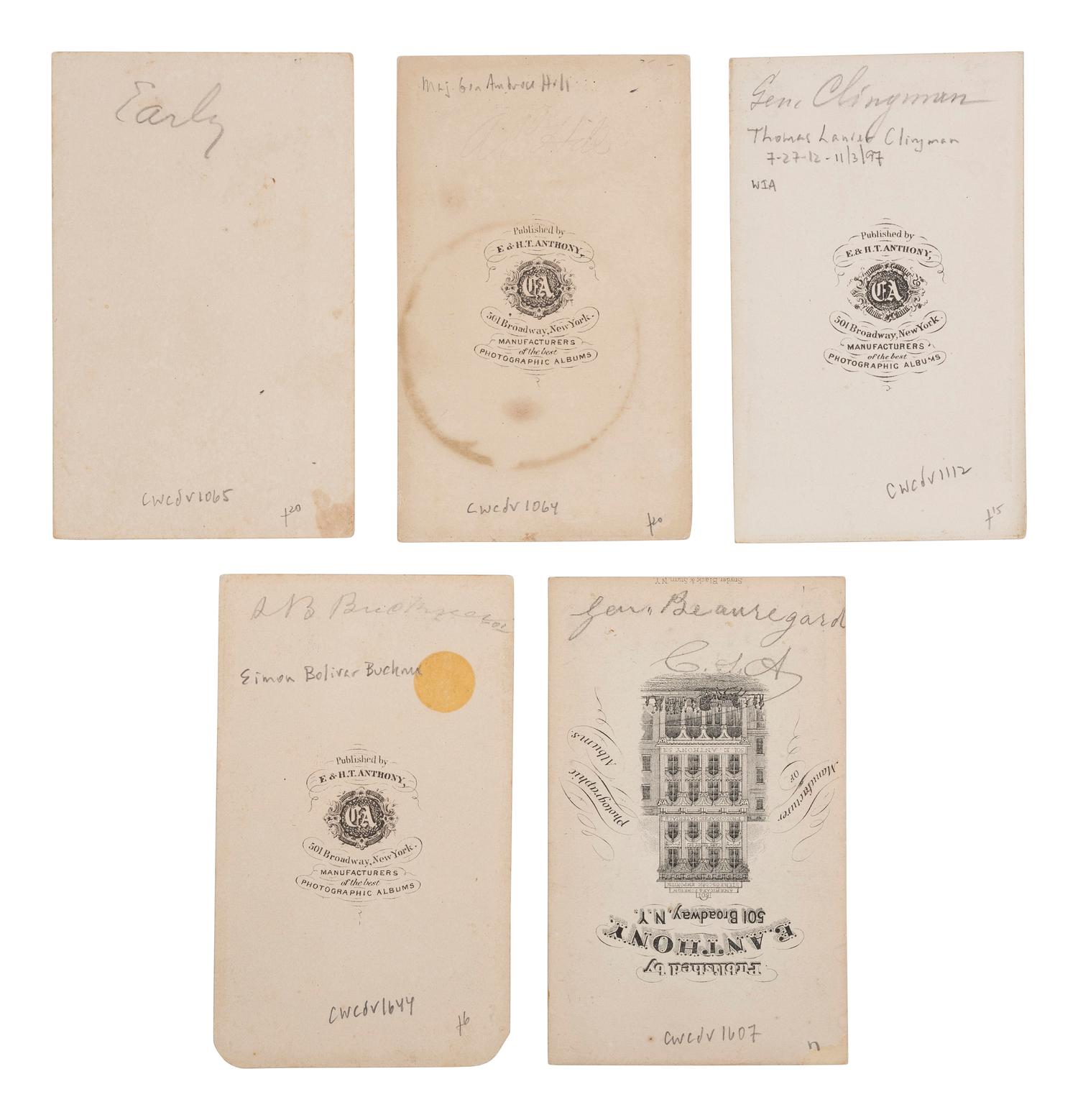 [CIVIL WAR - THE CONFEDERACY]. A group of 10 CDVs, incl. CSA Generals JACKSON, ZOLLICOFFER, CLINGMAN, PILLOW, HILL, and BEAUREGARD.