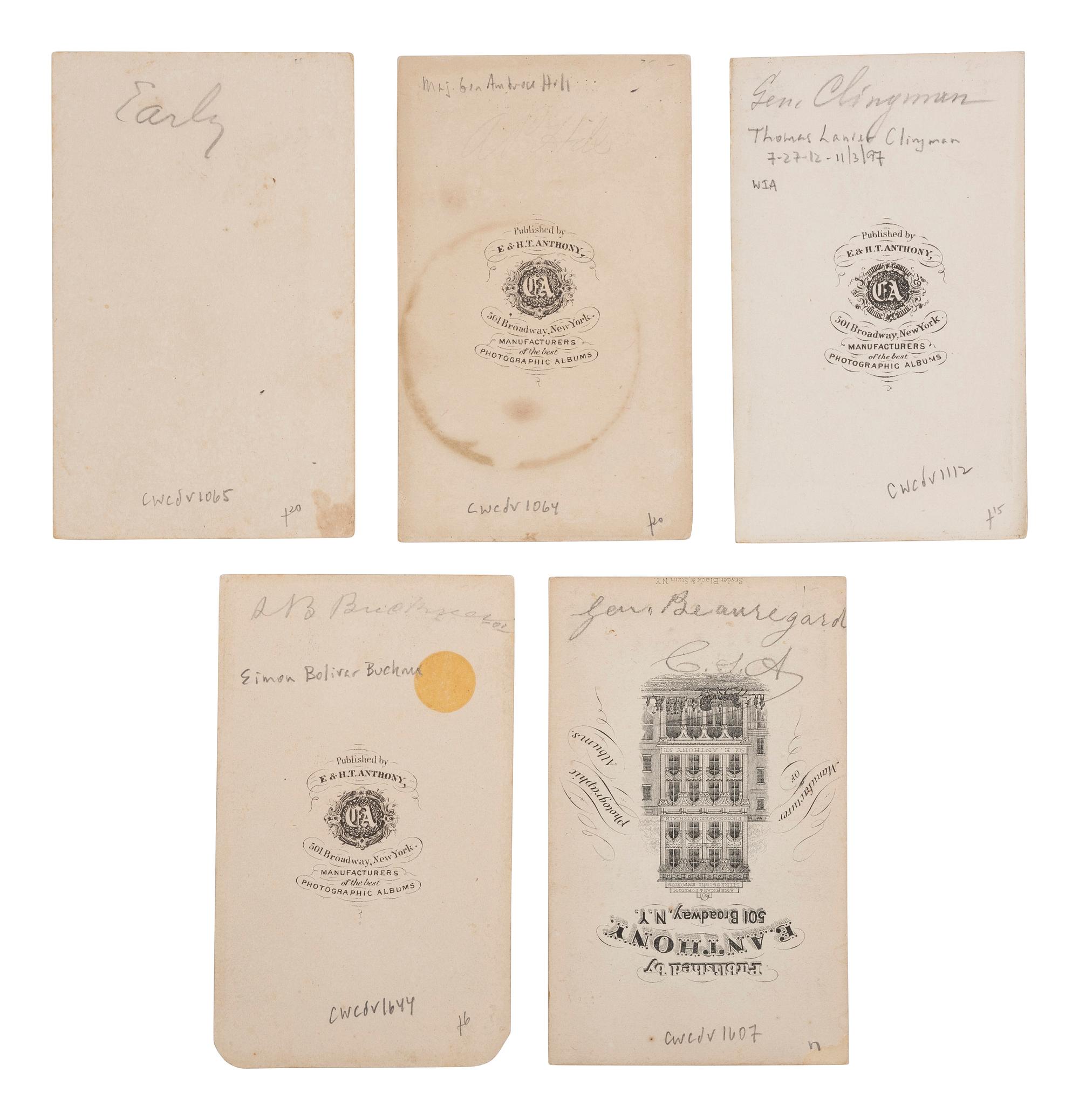 [CIVIL WAR - THE CONFEDERACY]. A group of 10 CDVs, incl. CSA Generals JACKSON, ZOLLICOFFER, CLINGMAN, PILLOW, HILL, and BEAUREGARD.