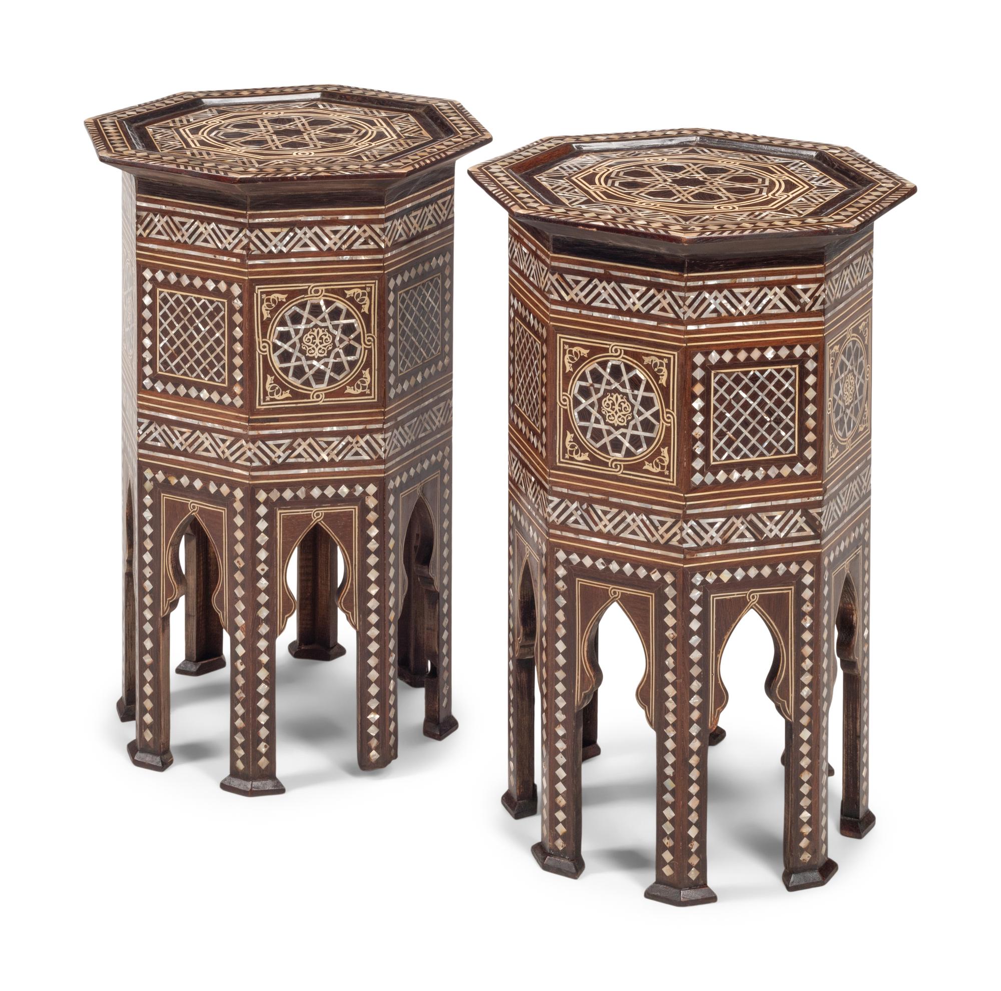 A Pair of Levantine Marquetry Octagonal Side Tables