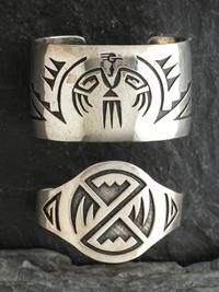 Hopi and Navajo Silver Overlay Cuff Bracelets