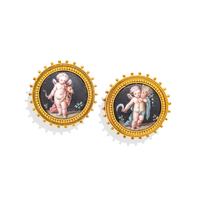 SWISS ENAMEL AND YELLOW GOLD EARRINGS
